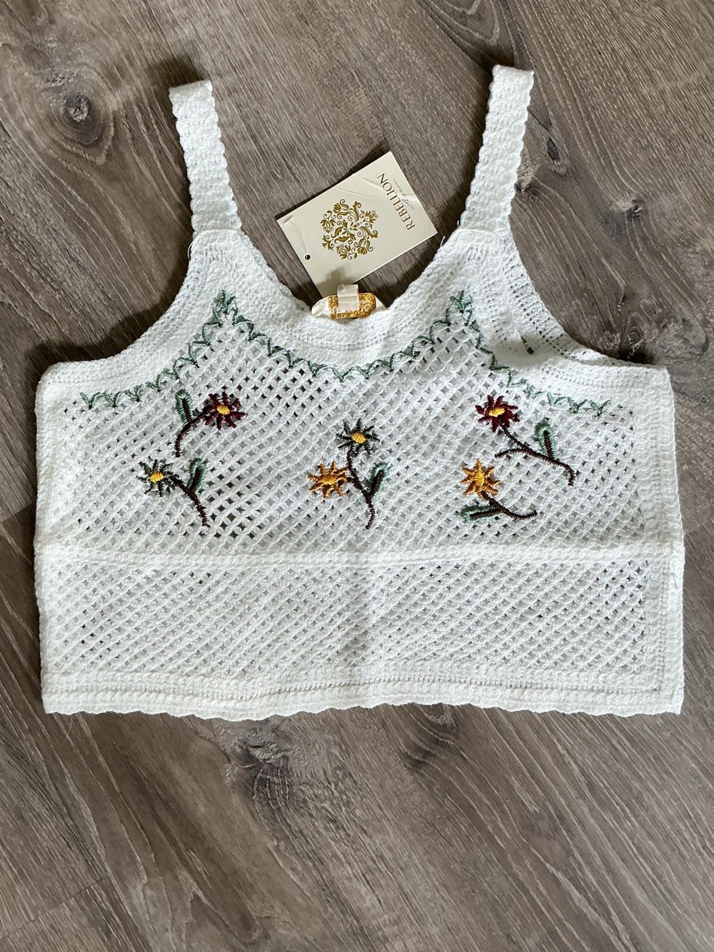 NWT Rebellion White Crochet Floral Crop Tank Top - Picture 1 of 7
